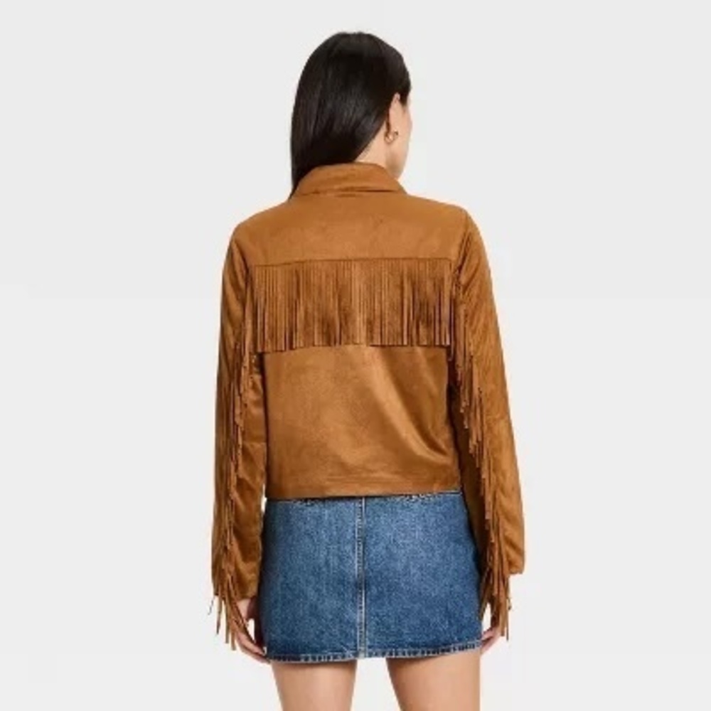 NWT Women's Faux Suede Fringe Jacket - Wild Fable™ Brown XL - Picture 2 of 3